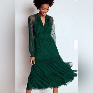 Boden – Lucille Tulle Midi Dres in Emerald Night – Size 6 Petite – New with Tags